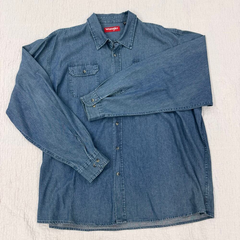 Wrangler Men’s Long Sleeve Pearl Snap Shirt Size 3XL Denim Western Cowboy Rodeo